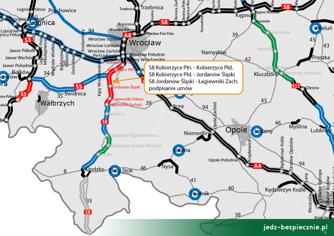 Polskie drogi – umowy na projekt i budowę trzech odcinków S8 Wrocław - Łagiewniki